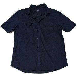Alfani Mens XL Short Sleeve Button Down Shirt Black‎ Cotton Blend Dual Pockets